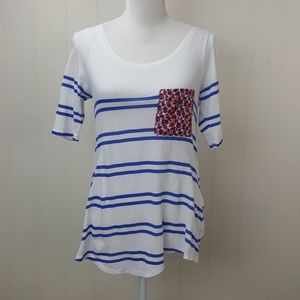 Anthropologie t.la Striped Floral Pocket Tee Shirt